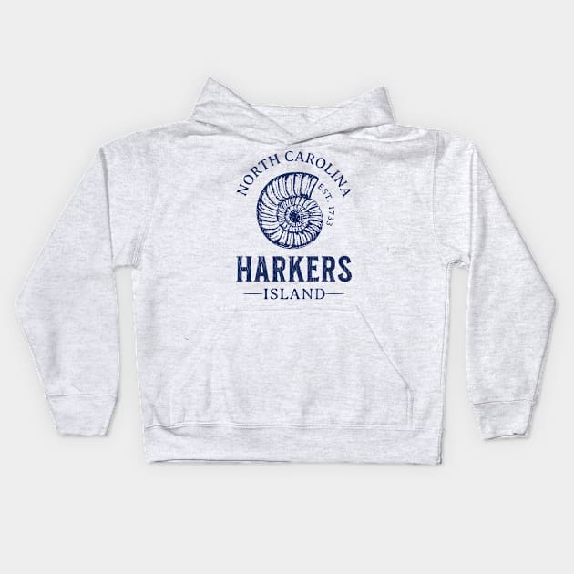 Harkers Island, NC Summertime Vacationing Seashell Kids Hoodie by Contentarama